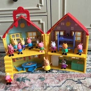 2003 Peppa Pig yellow house furniture figurines set stairs fold and carry